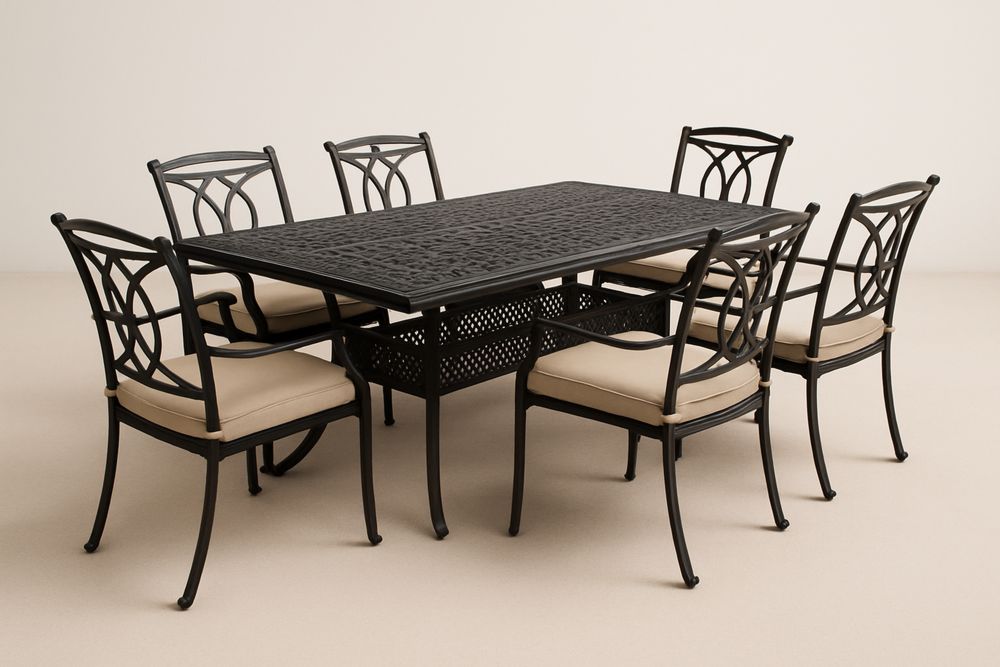 Metalowy Zestaw Mebli Ogródkowych Stół i 6 Krzeseł