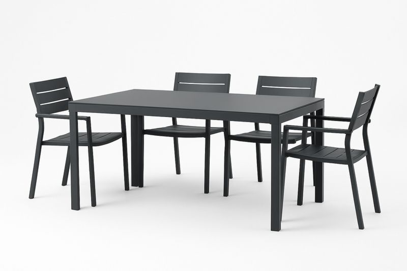 Zestaw mebli ogrodowych: aluminiowy stół i krzesła w kolorze antracytowym