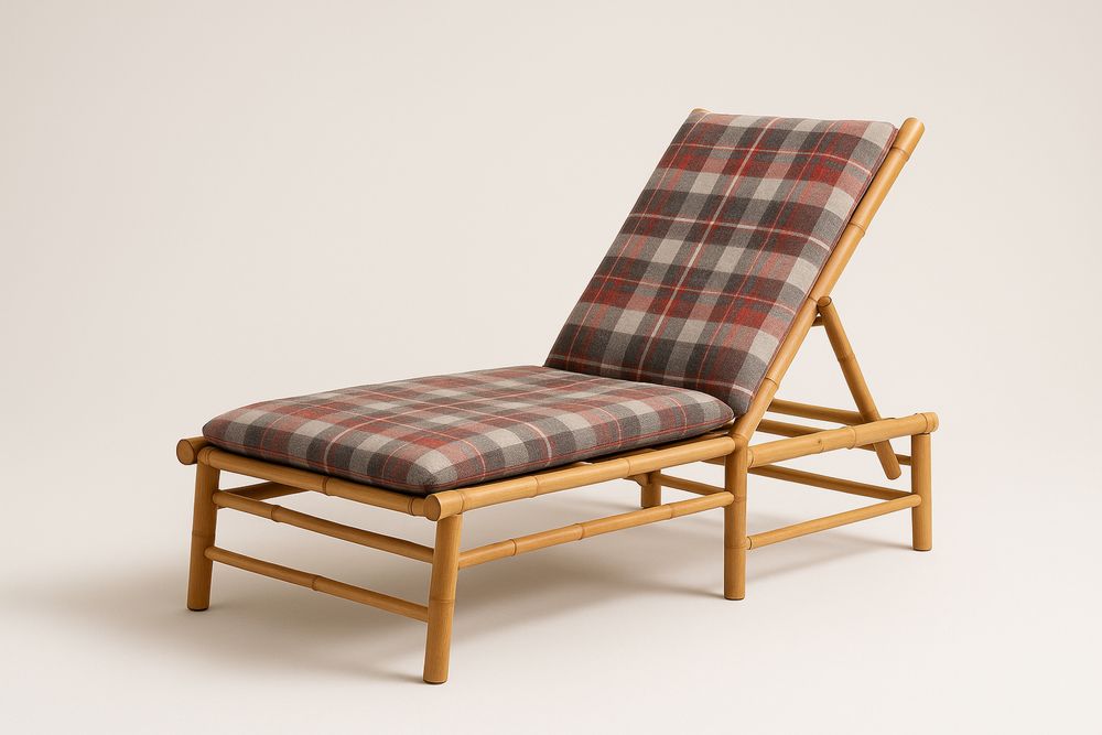 Leżak bambusowy z bawełnianą poduszką w kratę 160 cm x 60 cm x 80 cm