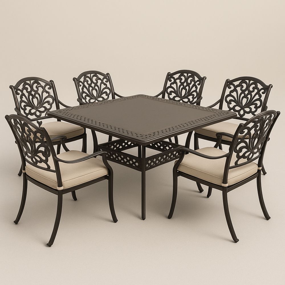 Aluminiowy zestaw stołowy z 6 krzesłami kwadratowy Brązowy