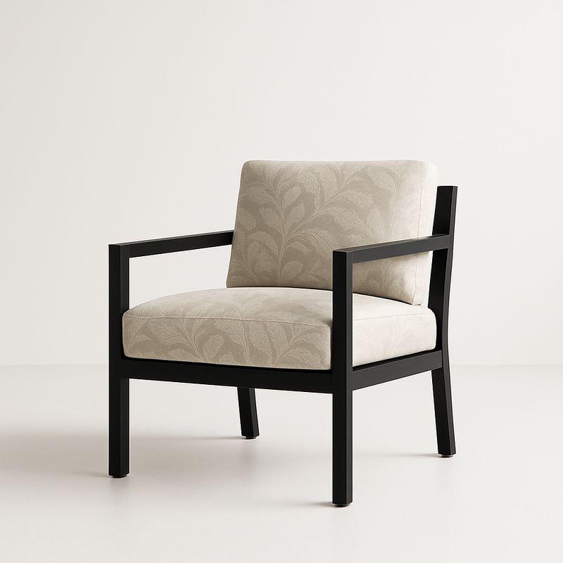 Fotel z ramą drewnianą czarny z beżowym wzorem 80cm x 70cm x 75cm