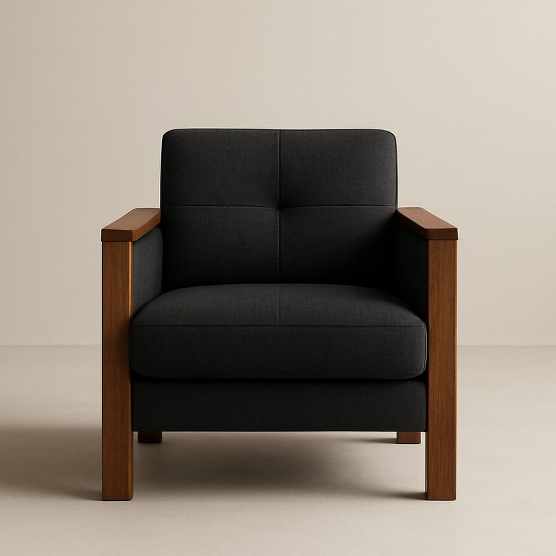 Fotel z tapicerką z tkaniny poliestrowej Czarny z drewnianymi podłokietnikami