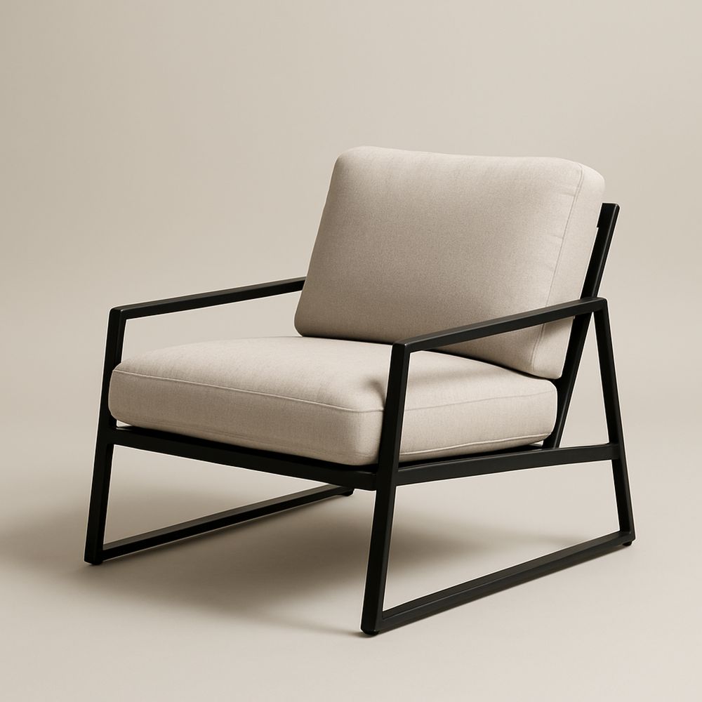 Fotel metalowy czarny z beżową tapicerką z poliestru 80x75x70 cm