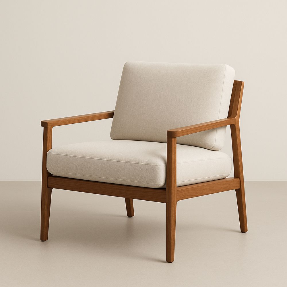 Fotel drewniany tapicerowany beżowy 75x80x85 cm