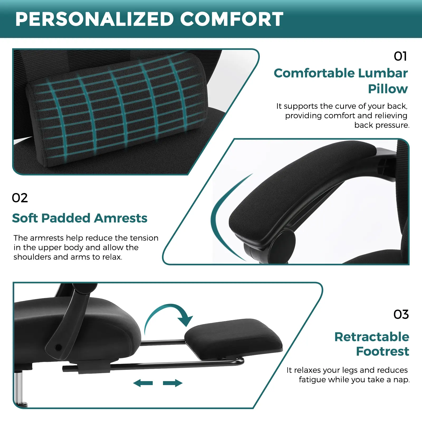 Ergonomic Office Chair with Foot Rest and Adjustable Headrest, Mesh Swivel Rolling Task Chair, Height Adjustable, Office Gifts