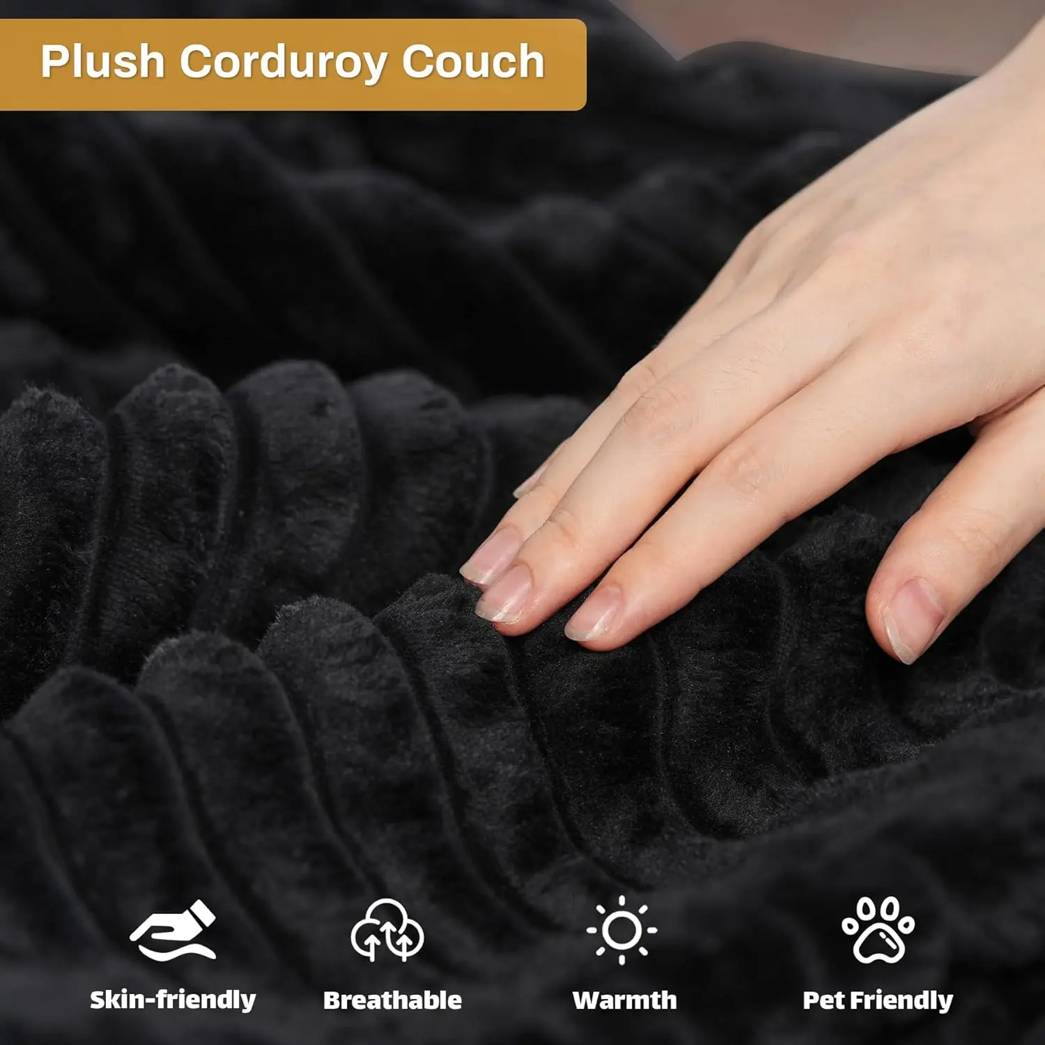 132'' U-shape Boneless Memory Foam Sectional Sofa, Compressed Corduroy Sectional Couches, Oversized U Shape Comfy Modular Compression Cloud Sleeper Sofa with Deep Seat, Space-Saving Recliner Design
