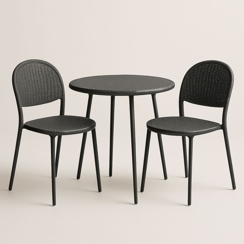 Zestaw mebli balkonowych 3-częściowy czarny metal i tworzywo sztuczne