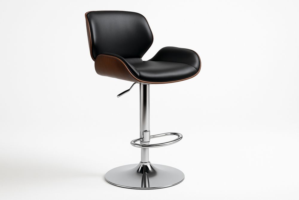 Stołek barowy obrotowy ze skóry ekologicznej czarny z regulacją wysokości