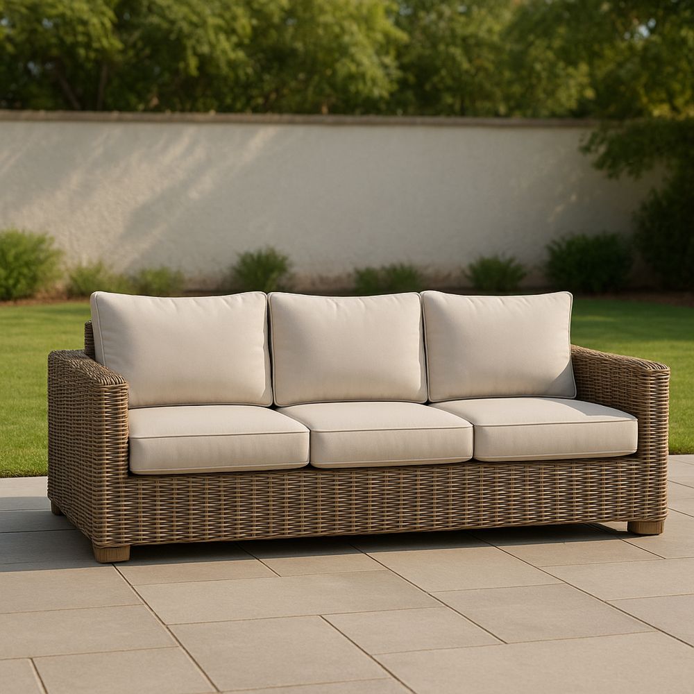 Rattanowa sofa ogrodowa z poduszkami 3-osobowa