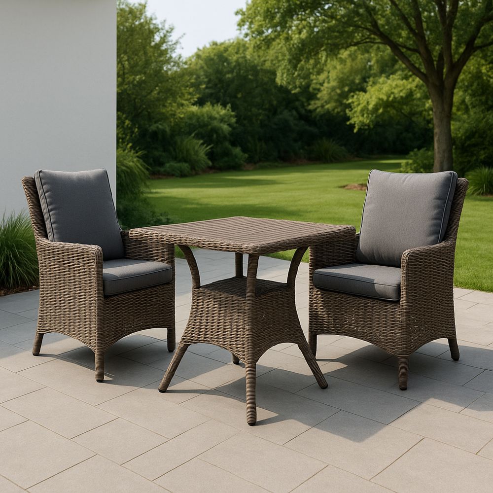 Zestaw mebli ogrodowych z Sztuczny splot rattanowy z poduszkami brązowy 2 krzesła i stół