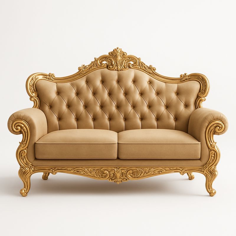 Sofa dwuosobowa złota rama skórzana