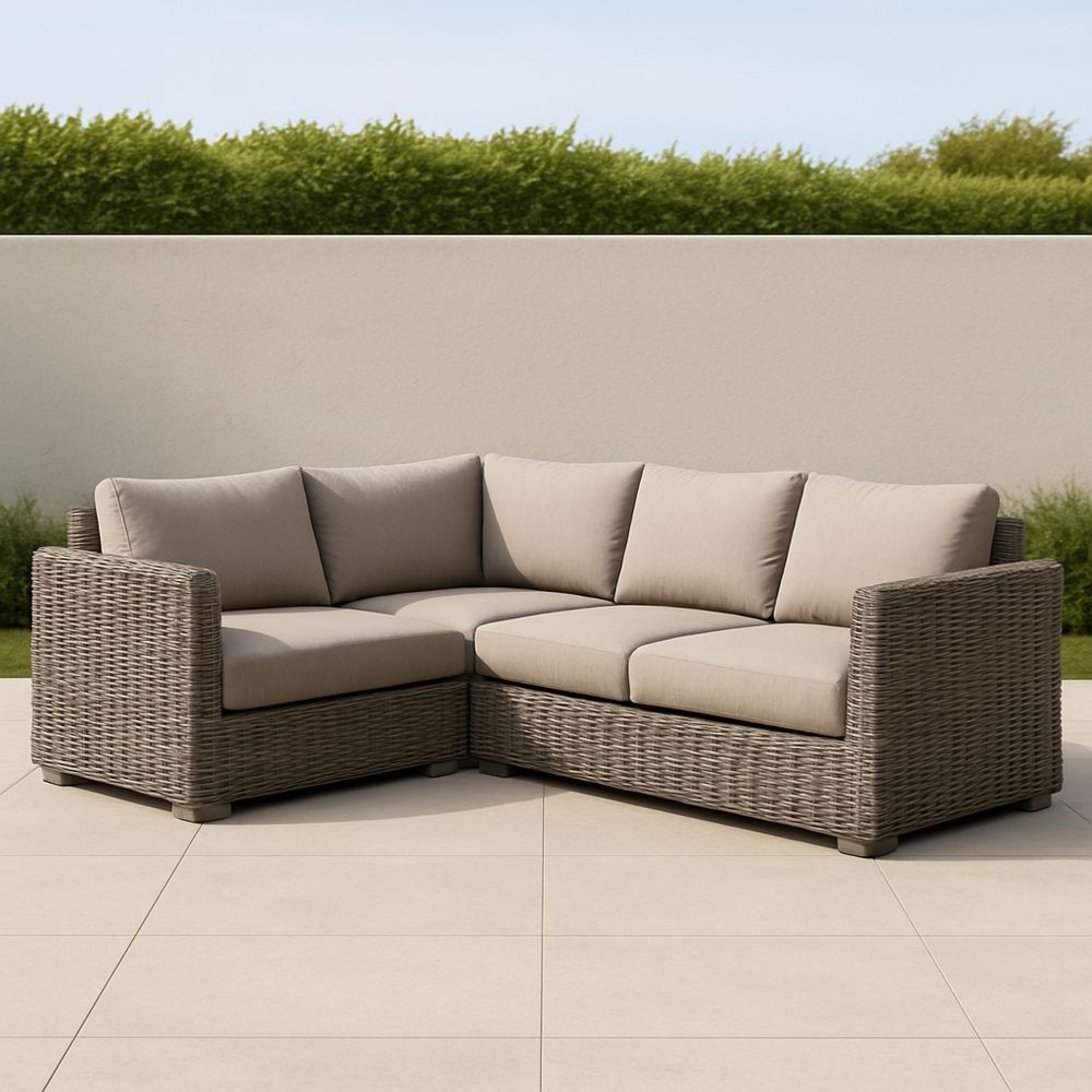 Sofa narożna ogrodowa z polirattanu beżowa