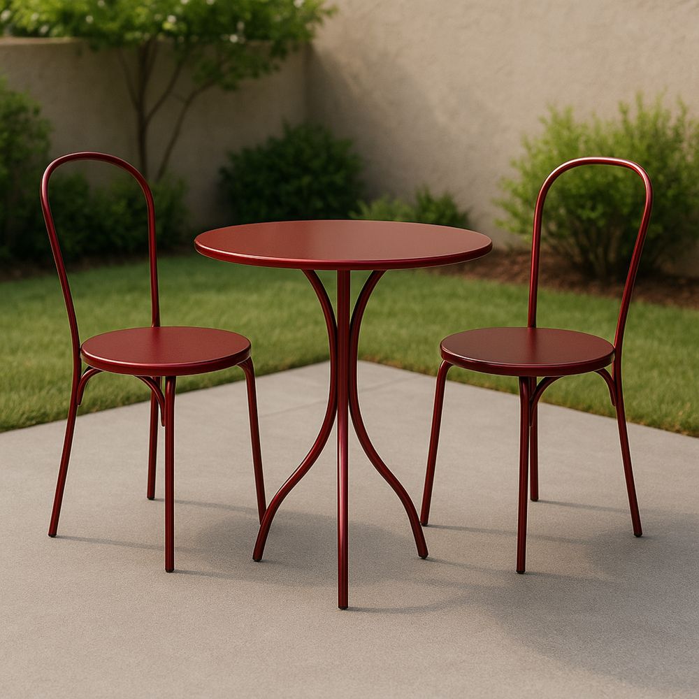 Zestaw metalowych mebli ogrodowych czerwonych stół okrągły 60cm 2 krzesła