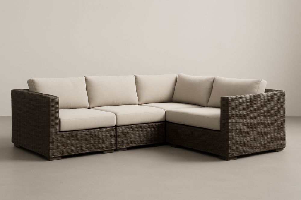 Modułowa narożna sofa z poduszkami poliestrowymi rattan brązowy