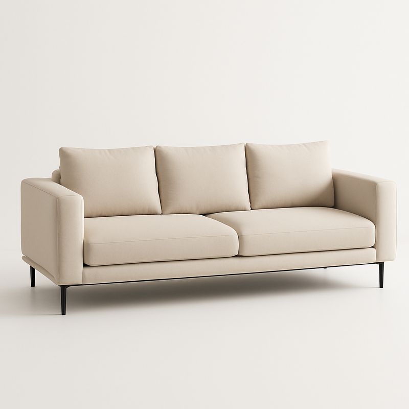 Beżowa sofa trzyosobowa poliester stalowe nogi