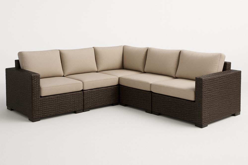 Zestaw narożny na zewnątrz technorattan beżowy poduszki