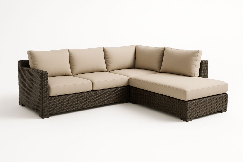 Narożnik z Technorattanu z Beżowymi Poduszkami