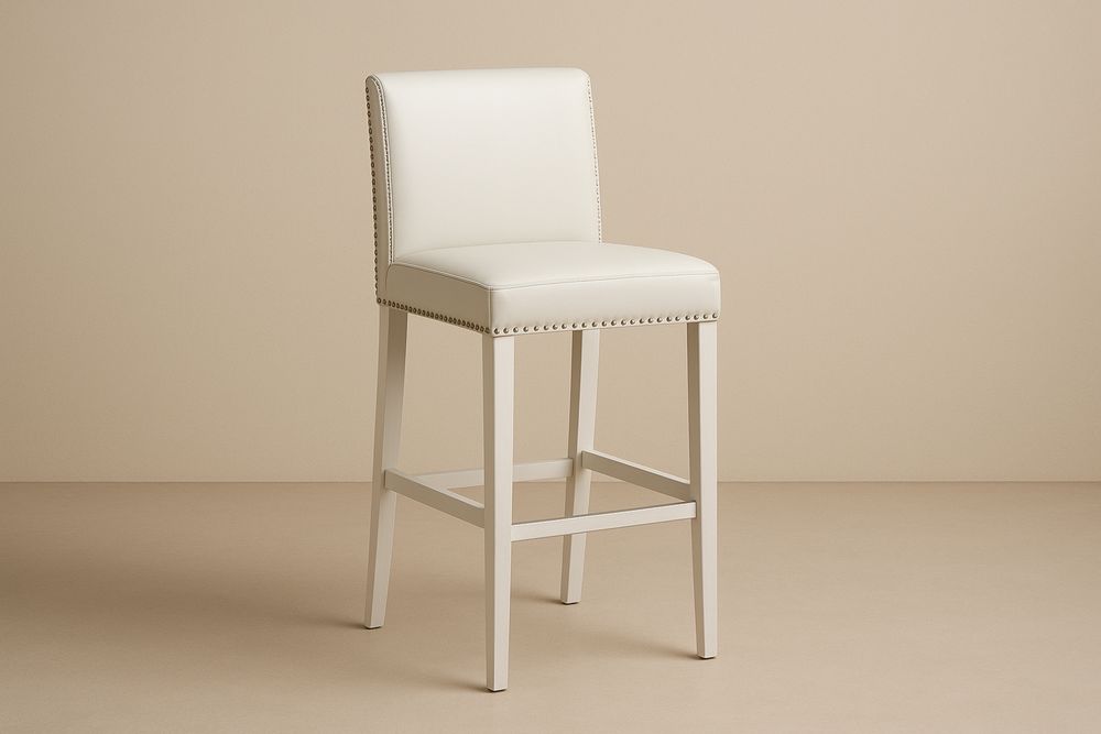 Hoker biały z ekoskóry i drewna bukowego, wysokość 105×50×55 cm