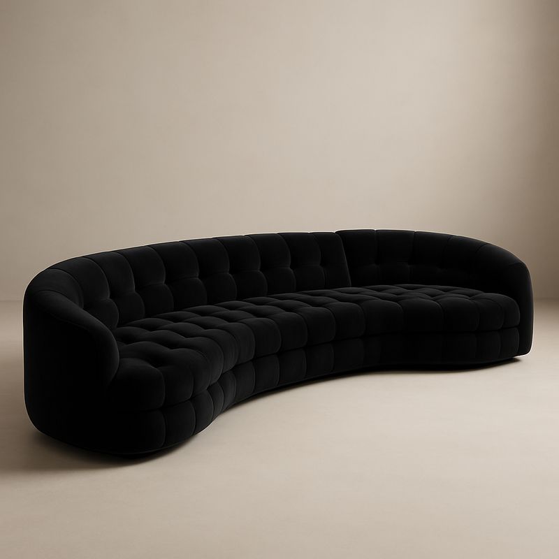 Czarna welurowa sofa zakrzywiona 330 cm