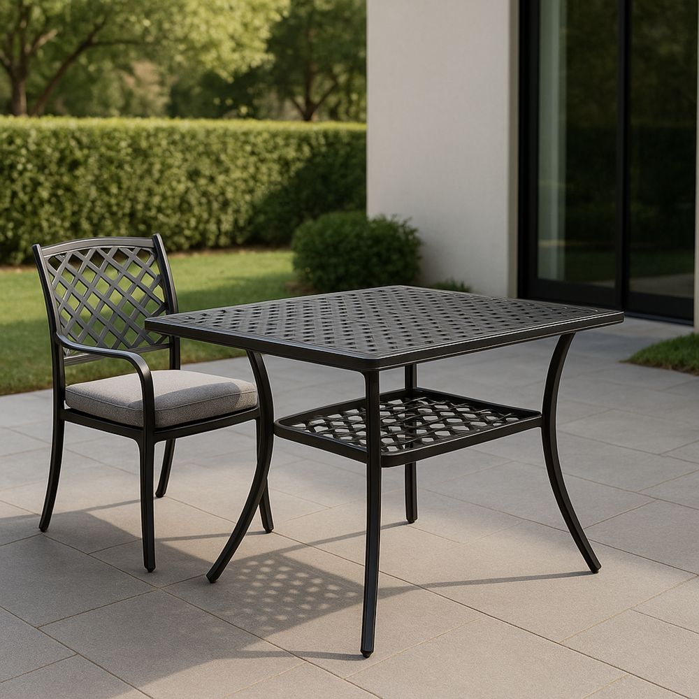 Aluminiowy stół ogrodowy z krzesłem - czarny