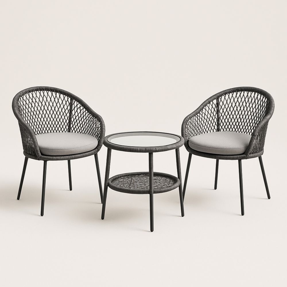 Zestaw mebli ogrodowych z 2 krzesłami i stolikiem ze szkła hartowanego czarny