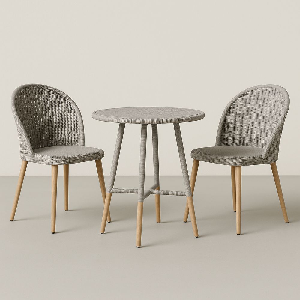 Zestaw mebli ogrodowych stół okrągły 70cm krzesła polipropylen drewno Szary