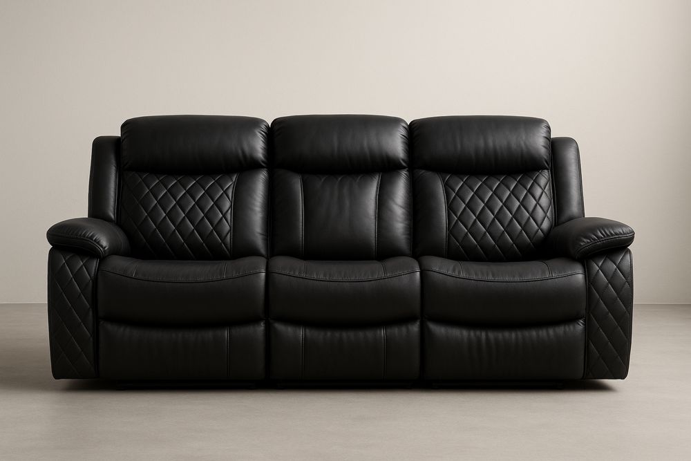 Trzyosobowa sofa ze skóry czarnej z regulowanym oparciem