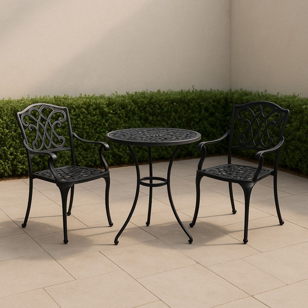 Zestaw ogrodowy metalowy czarny stół okrągły i 2 krzesła