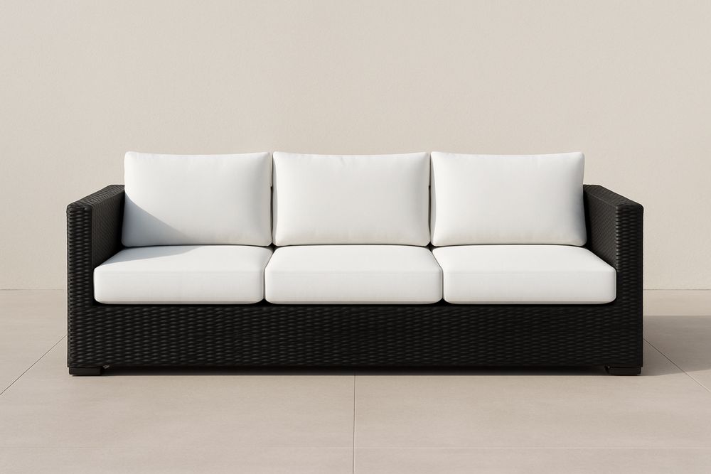 Sofa z technorattanu czarno-biała z poduszkami poliestrowymi