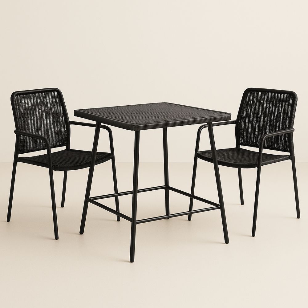 Zestaw mebli ogrodowych z metalu i tworzywa sztucznego, czarny