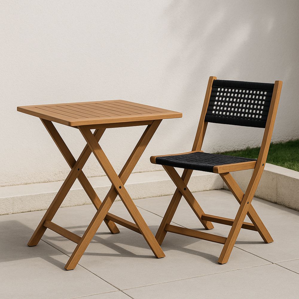 Zestaw ogrodowy składany drewniany stół i krzesło z polipropylenu 70x70 cm