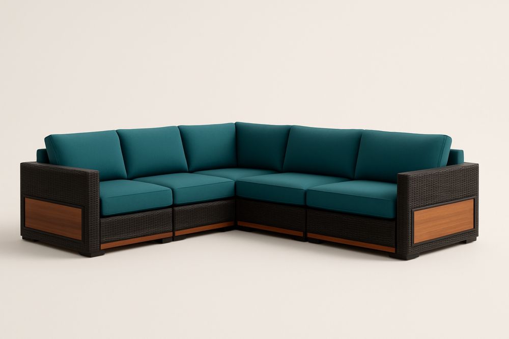 Narożny zestaw ogrodowy z rattanu z poduszkami piankowymi Turkusowy