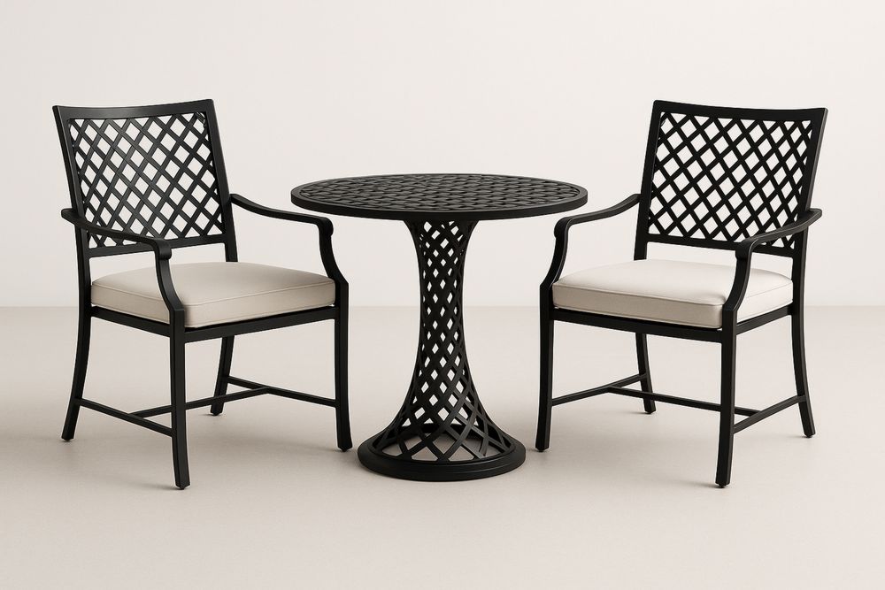 Zestaw mebli ogrodowych metalowy stół i 2 krzesła z poduszkami Czarny