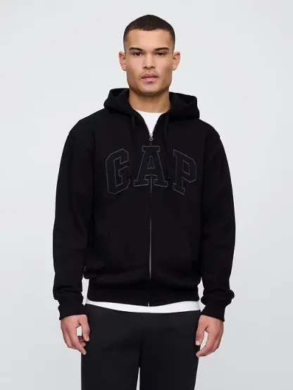 Unisex Relaxed Logo Print Zip Hoodie