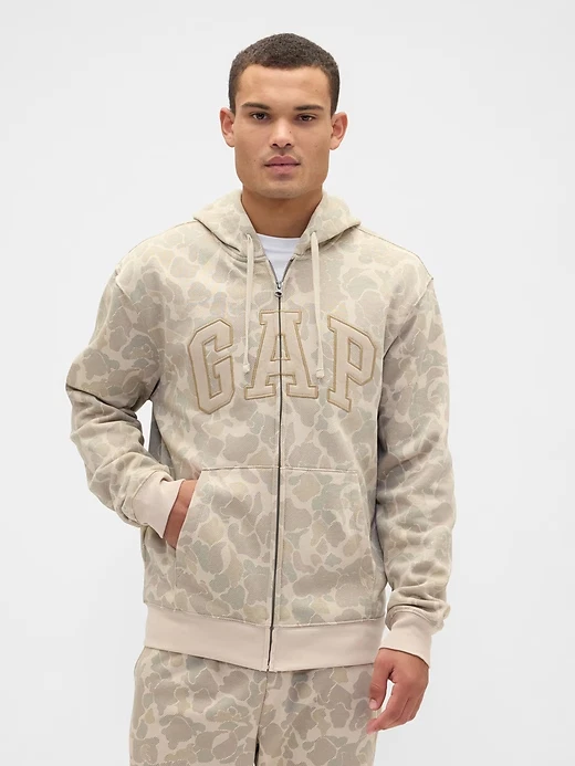 Unisex Relaxed Logo Print Zip Hoodie