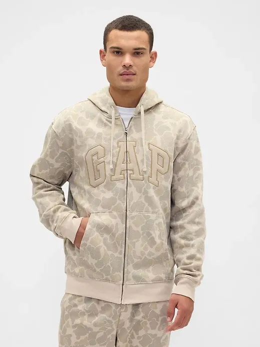 Unisex Relaxed Logo Print Zip Hoodie