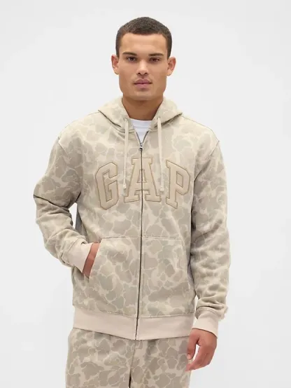 Unisex Relaxed Logo Print Zip Hoodie