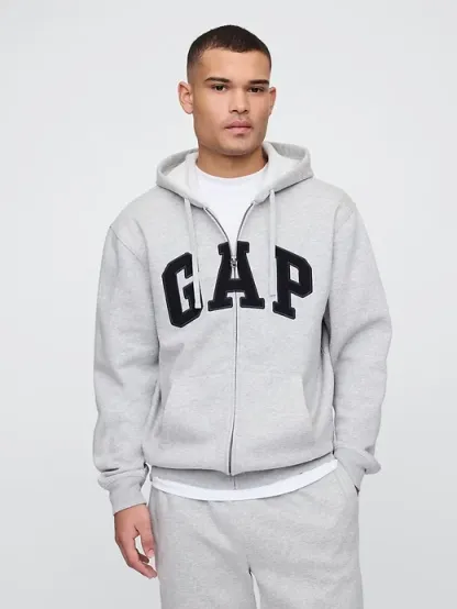 Unisex Relaxed Logo Print Zip Hoodie