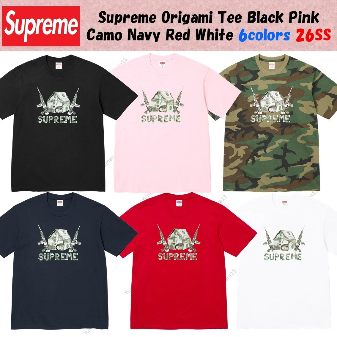 Supreme Origami Tee Black Pink Camo Navy Red White 6colors 26SS