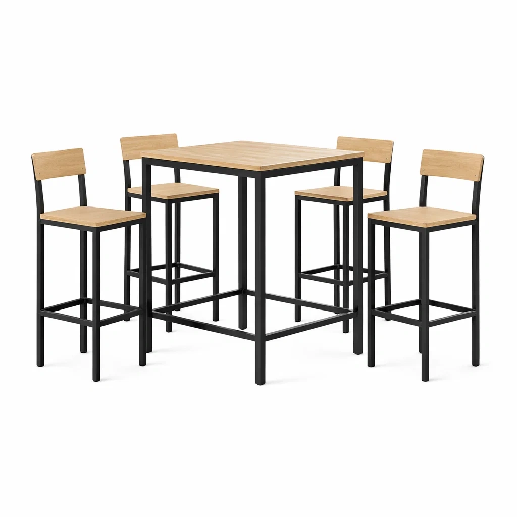 Bar set aus holz und metall schwarz natur 80x80x105 cm-nestzenora