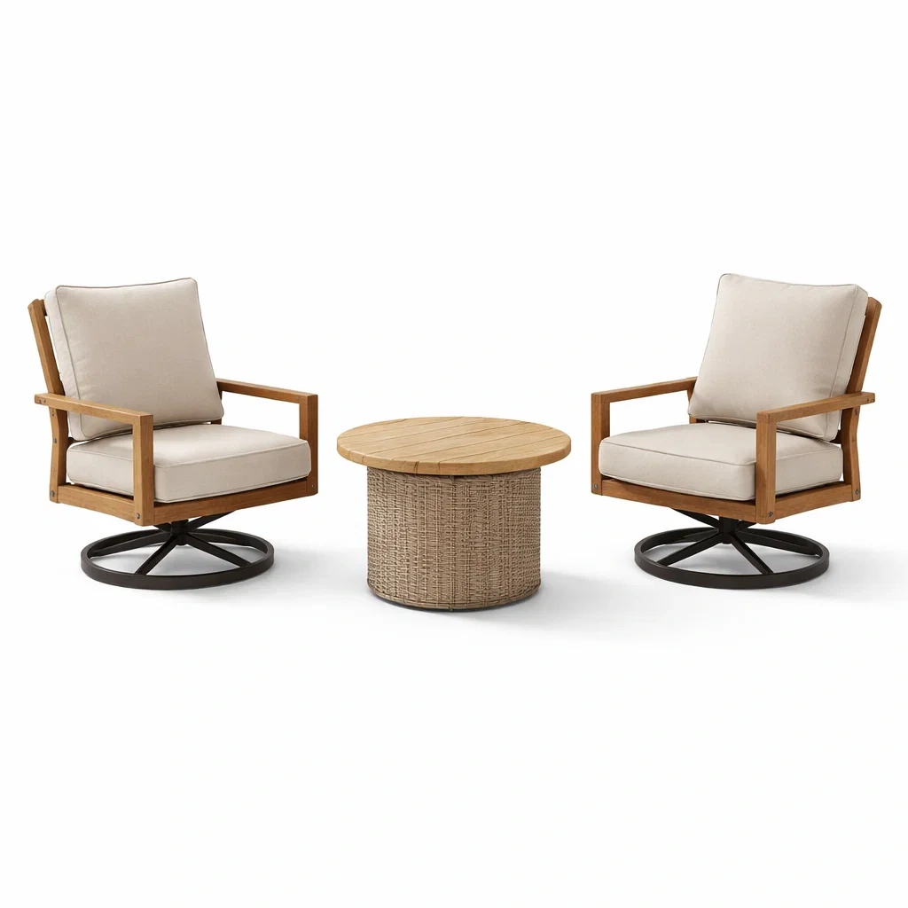 Loungemöbel-Set aus teakholz schwarz mit drehstühlen und beistelltisch-nestzenora