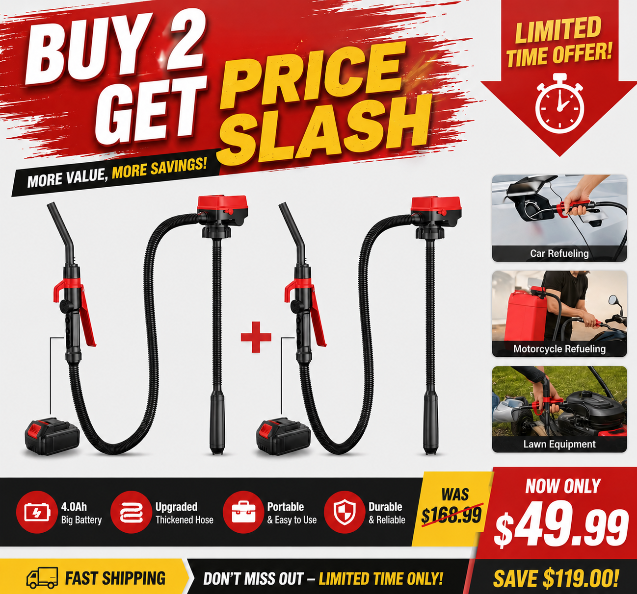【BIG SALE】Complete Cordless Fuel Pump Kit with 4.0Ah Battery – Compatible with DeWalt 20V & Milwaukee 18V
