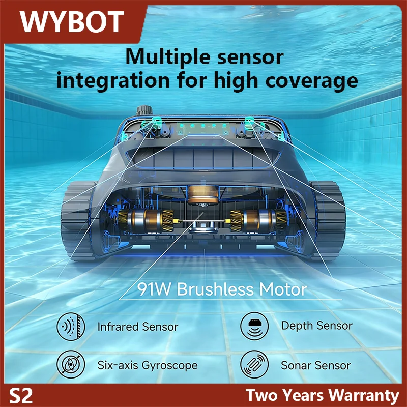 【BIG SALE】Wybot S2 Cordless Pool Vacuum Robot Double filtration 7800mAh Battery Strong Suction APP Control Pool Cleaner for Large Pools