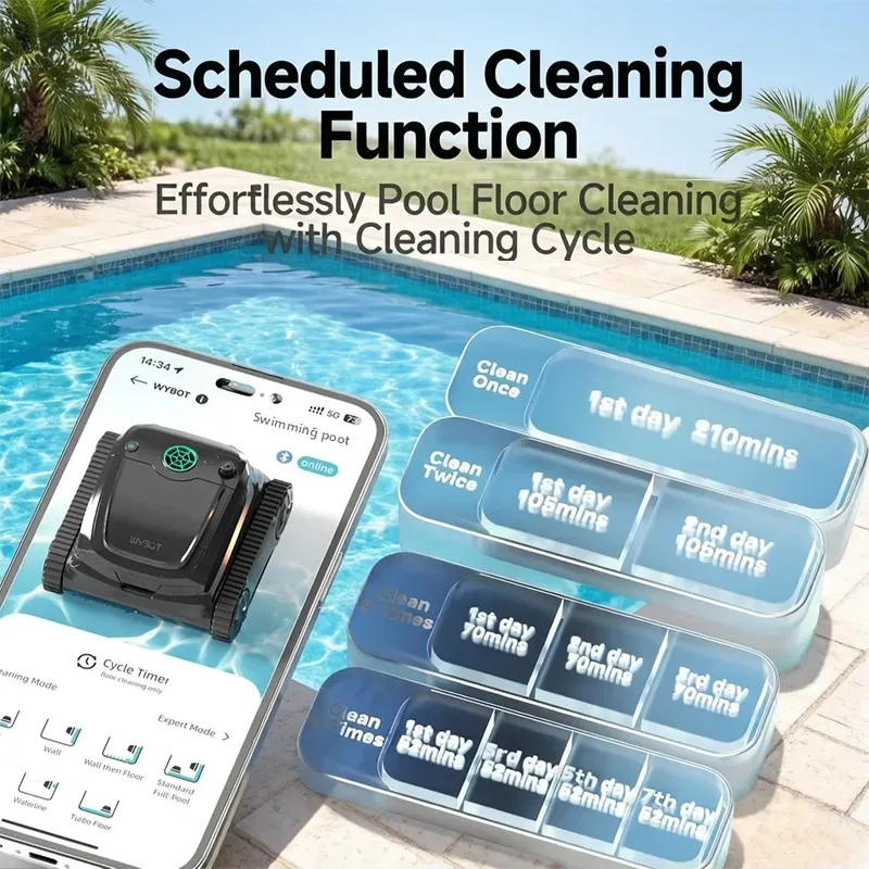 【BIG SALE】Wybot S2 Cordless Pool Vacuum Robot Double filtration 7800mAh Battery Strong Suction APP Control Pool Cleaner for Large Pools