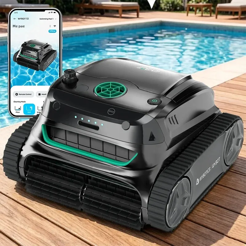 【BIG SALE】Wybot S2 Cordless Pool Vacuum Robot Double filtration 7800mAh Battery Strong Suction APP Control Pool Cleaner for Large Pools