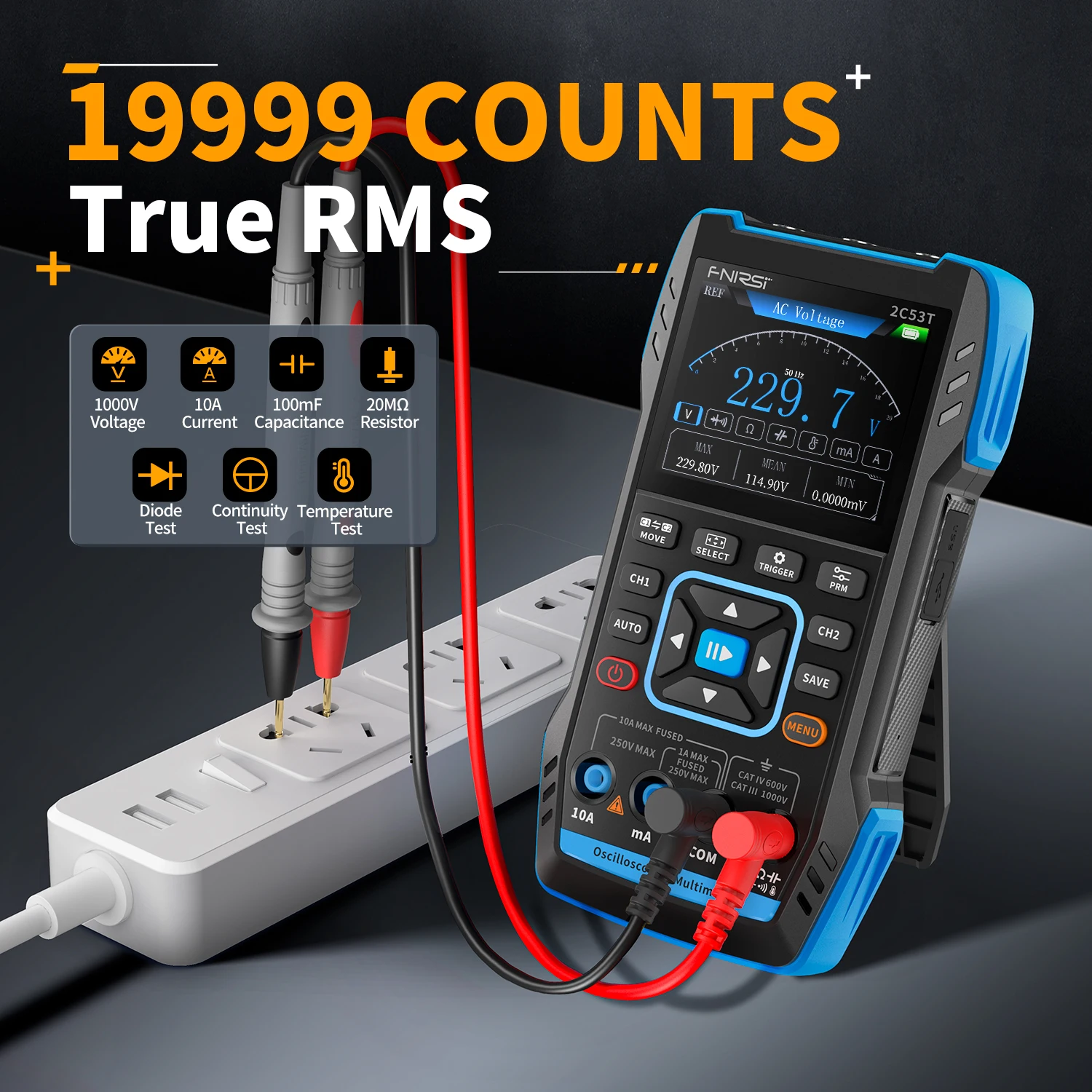 【BIG SALE】FNIRSI 2C23T 2C53T Upgrade 50MHz Handheld Digital Oscilloscope Multimeter Signal Generator 3 in 1 Dual Channel Automotive Tools