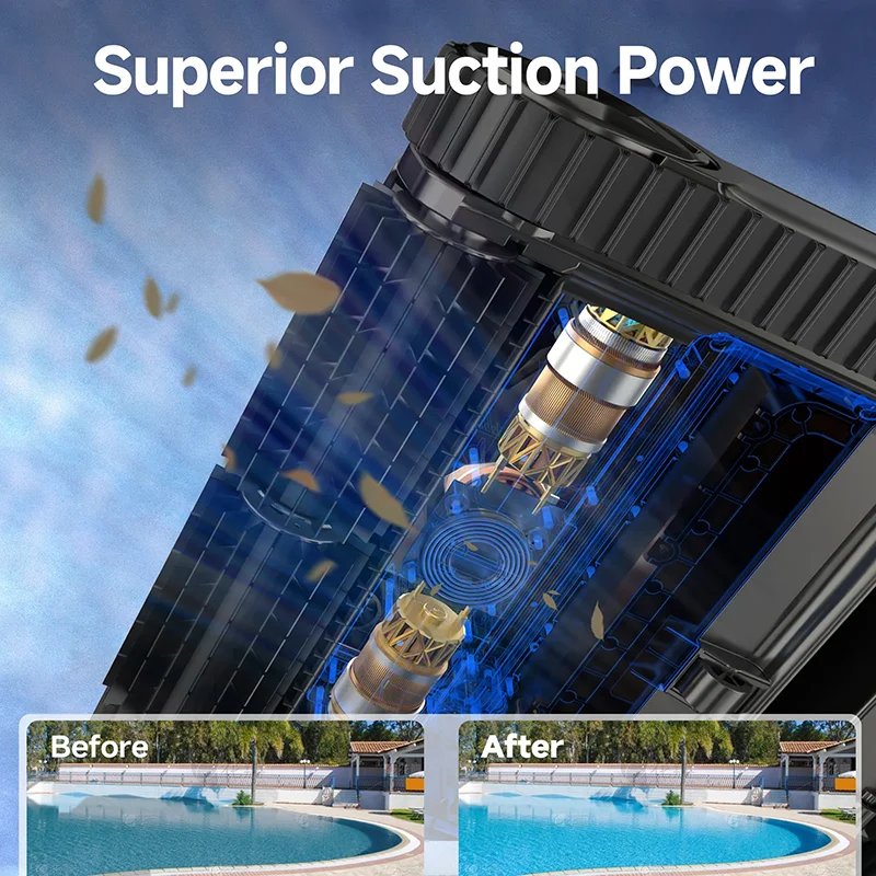 【BIG SALE】Wybot S2 Cordless Pool Vacuum Robot Double filtration 7800mAh Battery Strong Suction APP Control Pool Cleaner for Large Pools