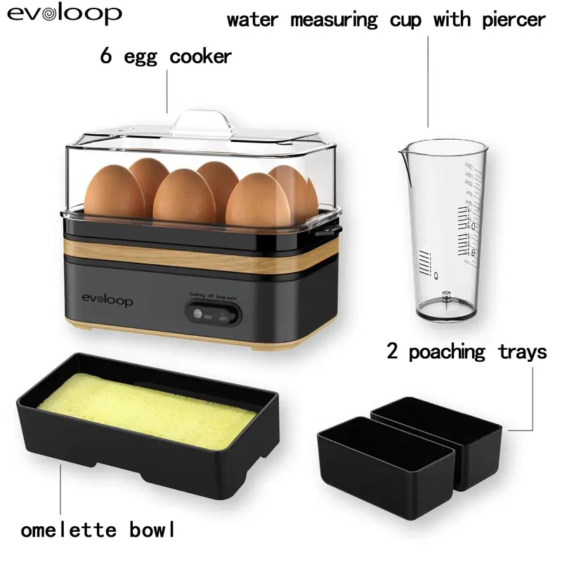 【BIG SALE】EVOLOOP Rapid Egg Cooker 6 Egg Capacity BPA free Electric Egg Cooker for Hard Boiled Eggs, Poached Eggs, Scrambled Eggs, or Omelets，Easy and Convenient Way to Prepare Delicious Eggs ,outdoor gear Kitchen Appliances