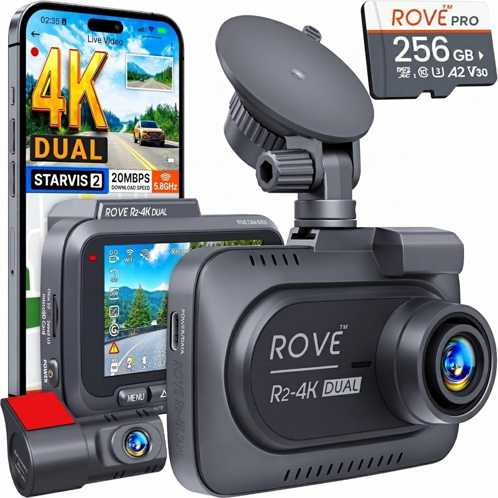 ROVE R2-4K DUAL Dash Cam Front and Rear, STARVIS 2 Sensor, FREE 128GB Card Included, 5G WiFi - up to 20MB/s Fastest Download Speed with App, 4K 2160P/FHD Dash Camera for Cars, 3" IPS, 24H Parking