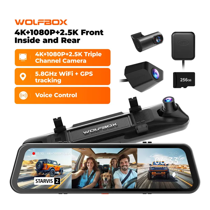 【New Release】WOLFBOX G900 PRO Mirror Dash Cam with STARVIS 2 IMX678 128GB Card 5.8GHz WiFi 4K Front 2.5K Rear Video TikTokShopHolidayHaul Dashcam for Cars